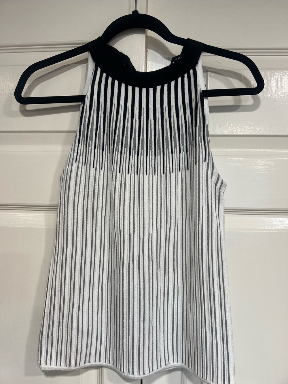 White House Black Market Black & White Striped Ribbed Tank Top